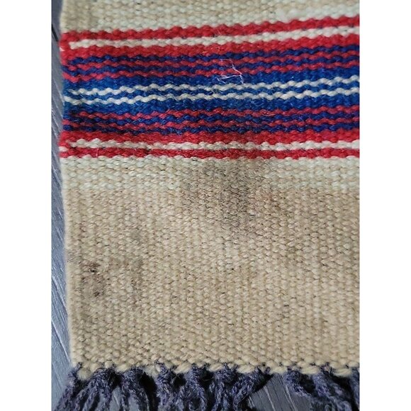 Chimayo Southwestern Woven Mat Runner Geometric Fringe 17x7in Vtg Farmhouse Prim